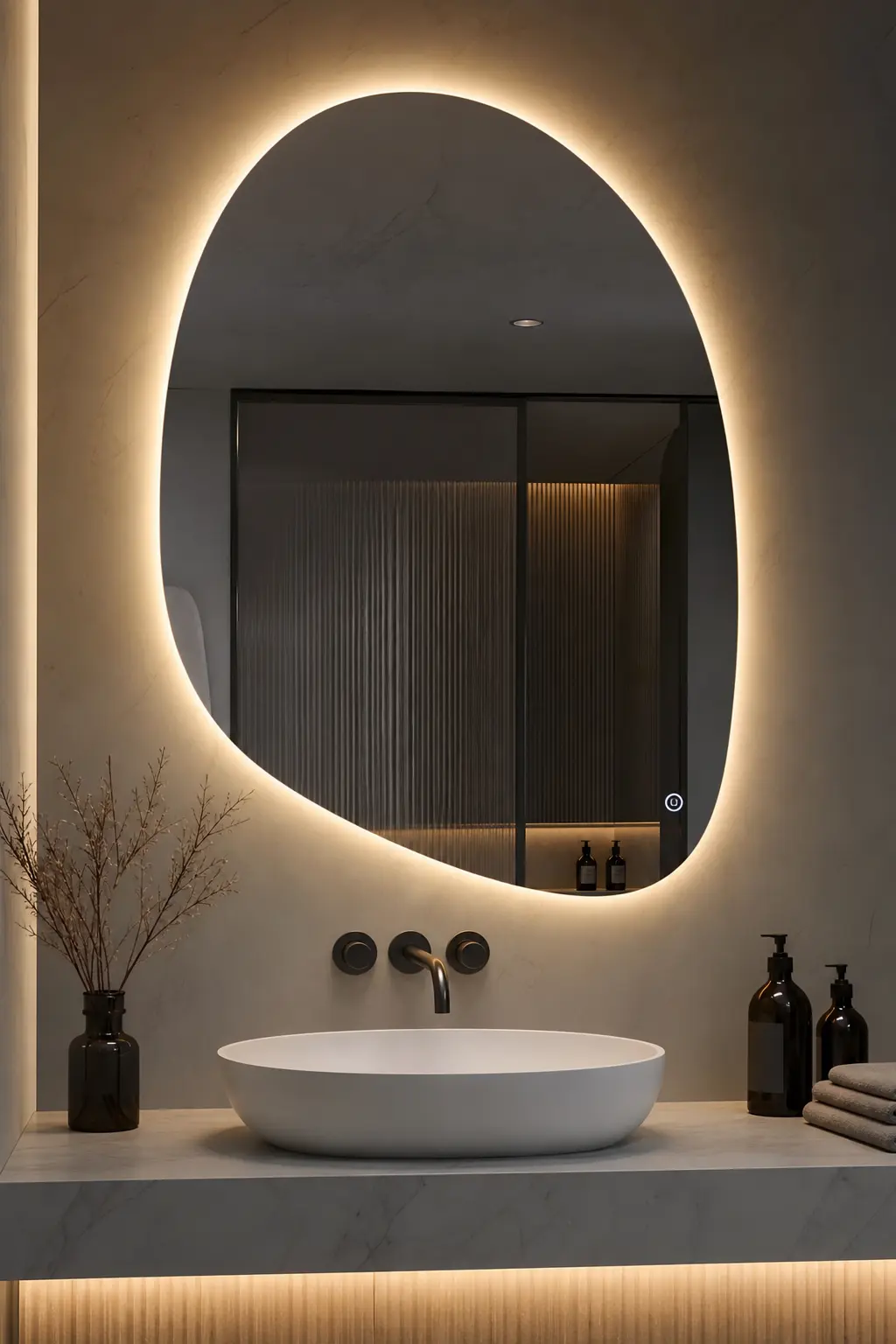 Irregular LED Bathroom Mirror Ideas with Touch Control