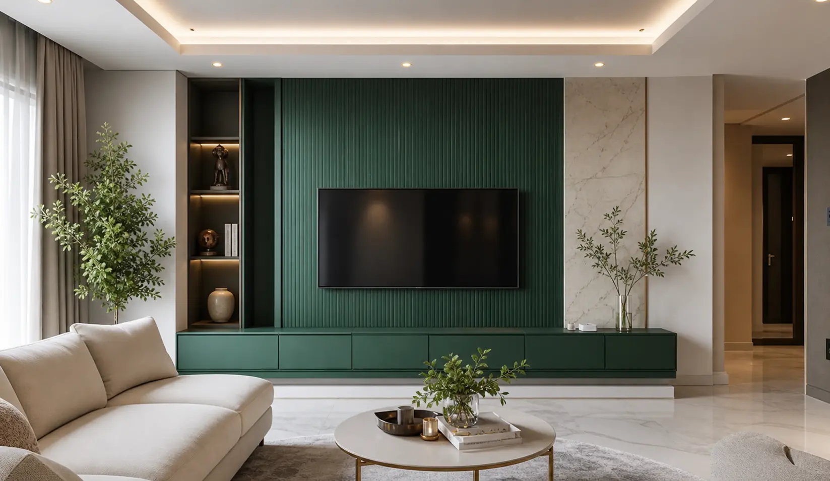 Modern Emerald Green TV Unit Design Ideas