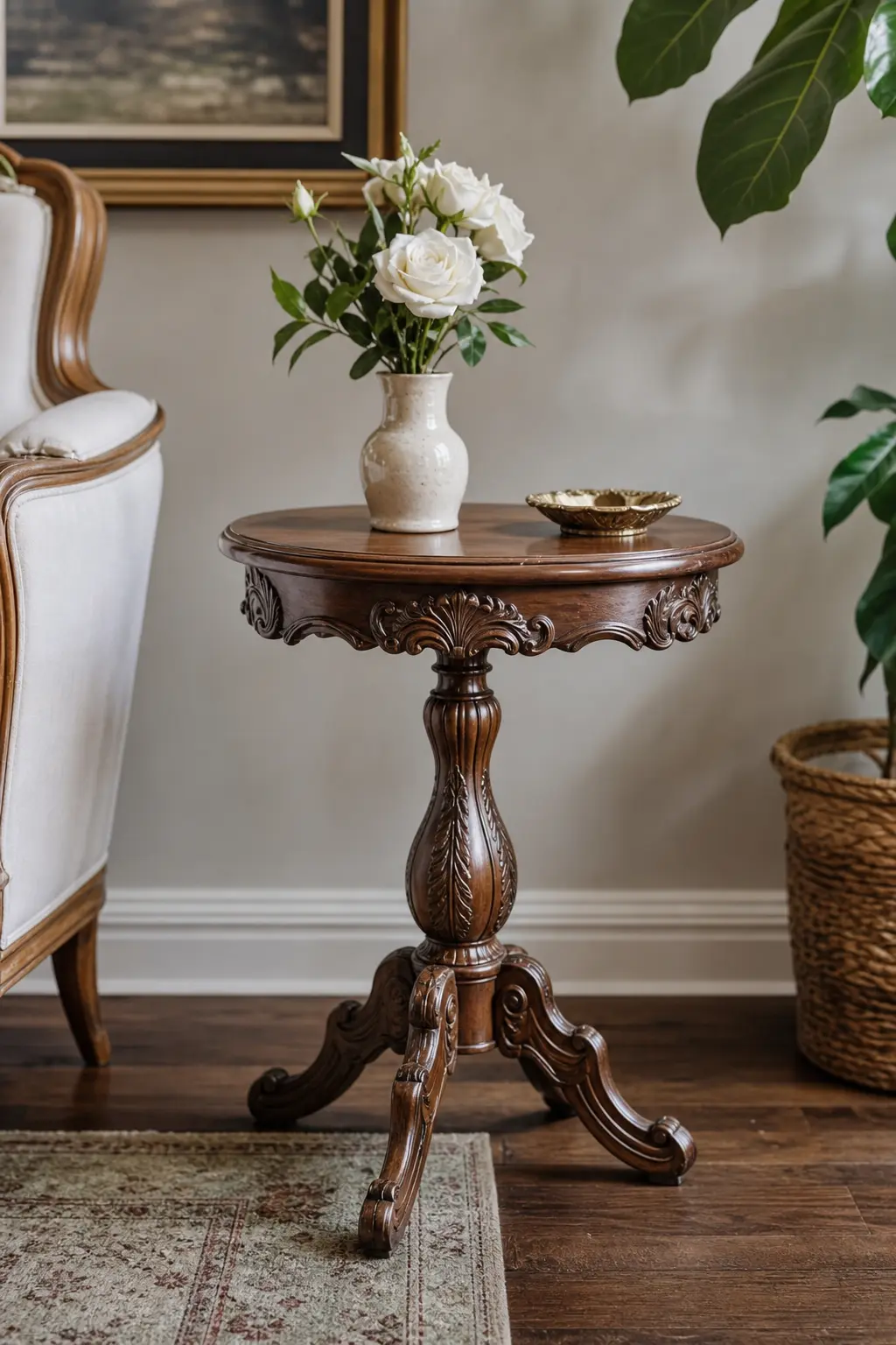 Elegant Hand-Carved Wooden Pedestal Side Table Ideas