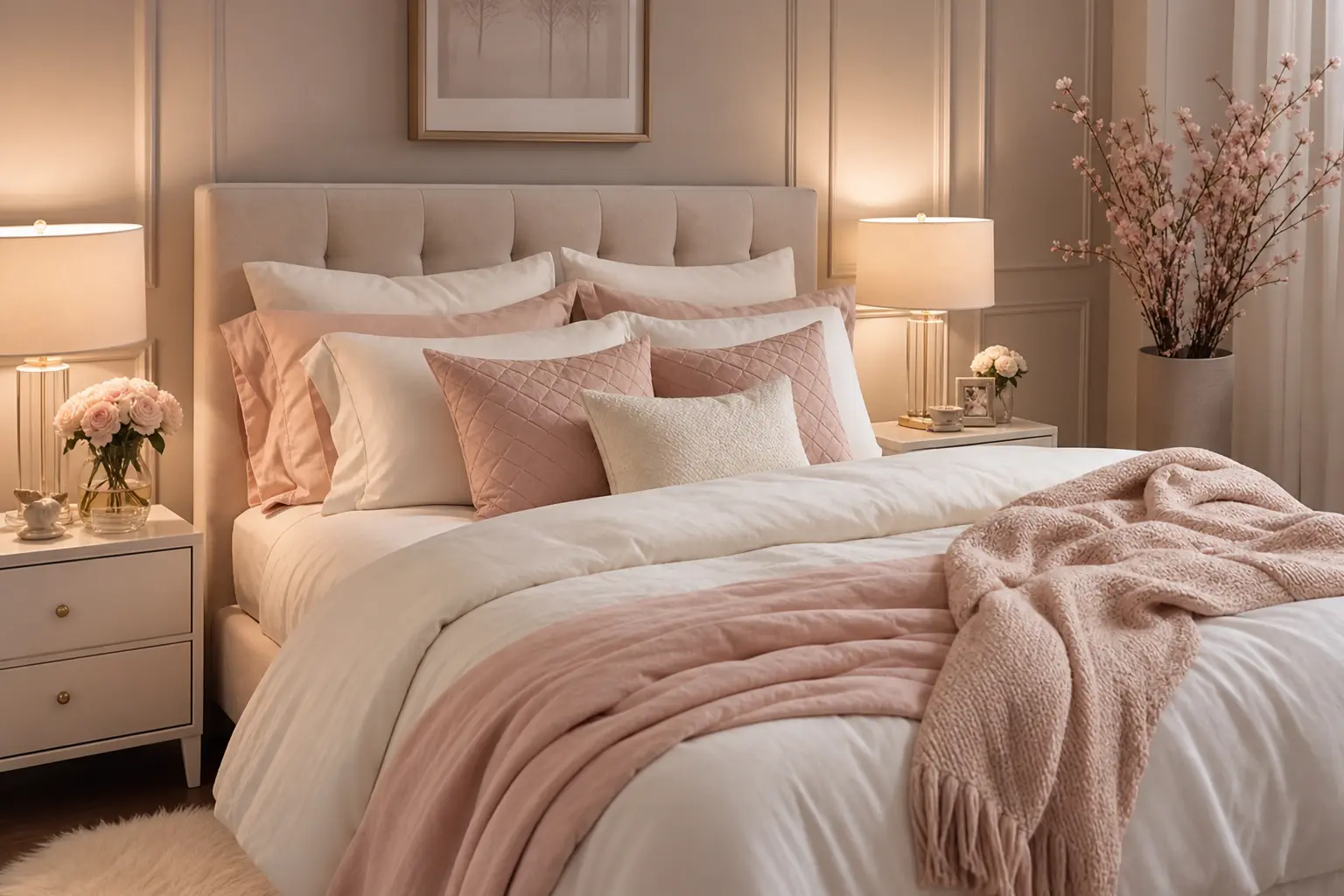 Dreamy Blush Pink & Off-White Bedroom Ideas