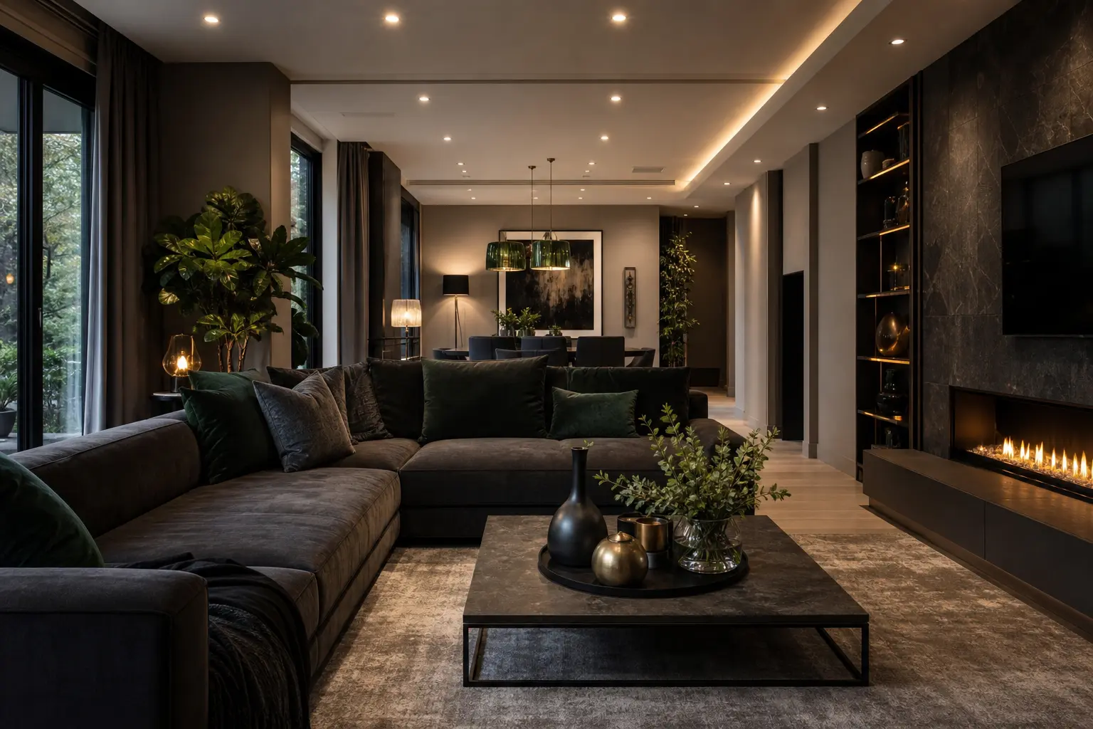 Modern Emerald & Charcoal Living Room Decor Ideas