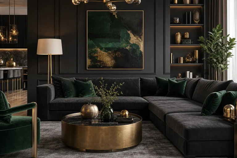 Modern Emerald & Charcoal Living Room Decor Ideas