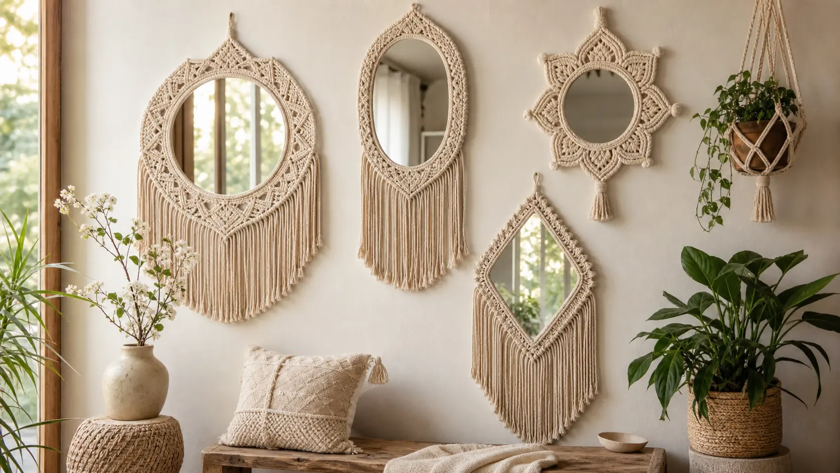 White Macrame Mirror Wall Decor Ideas