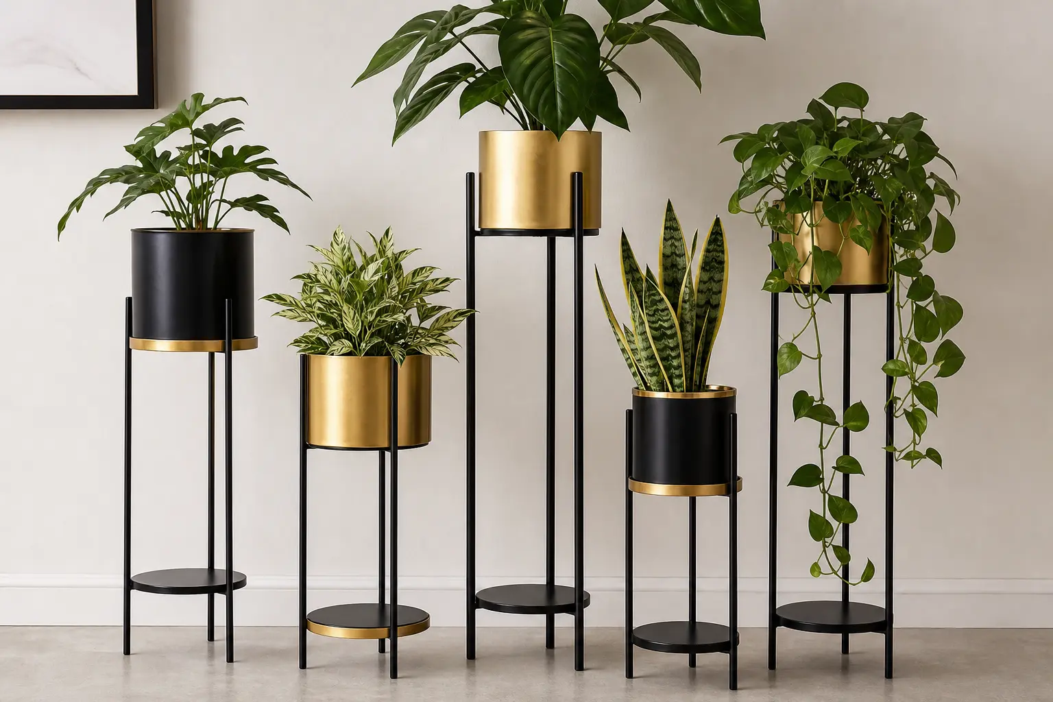Stylish Black & Gold Plant Stand Ideas