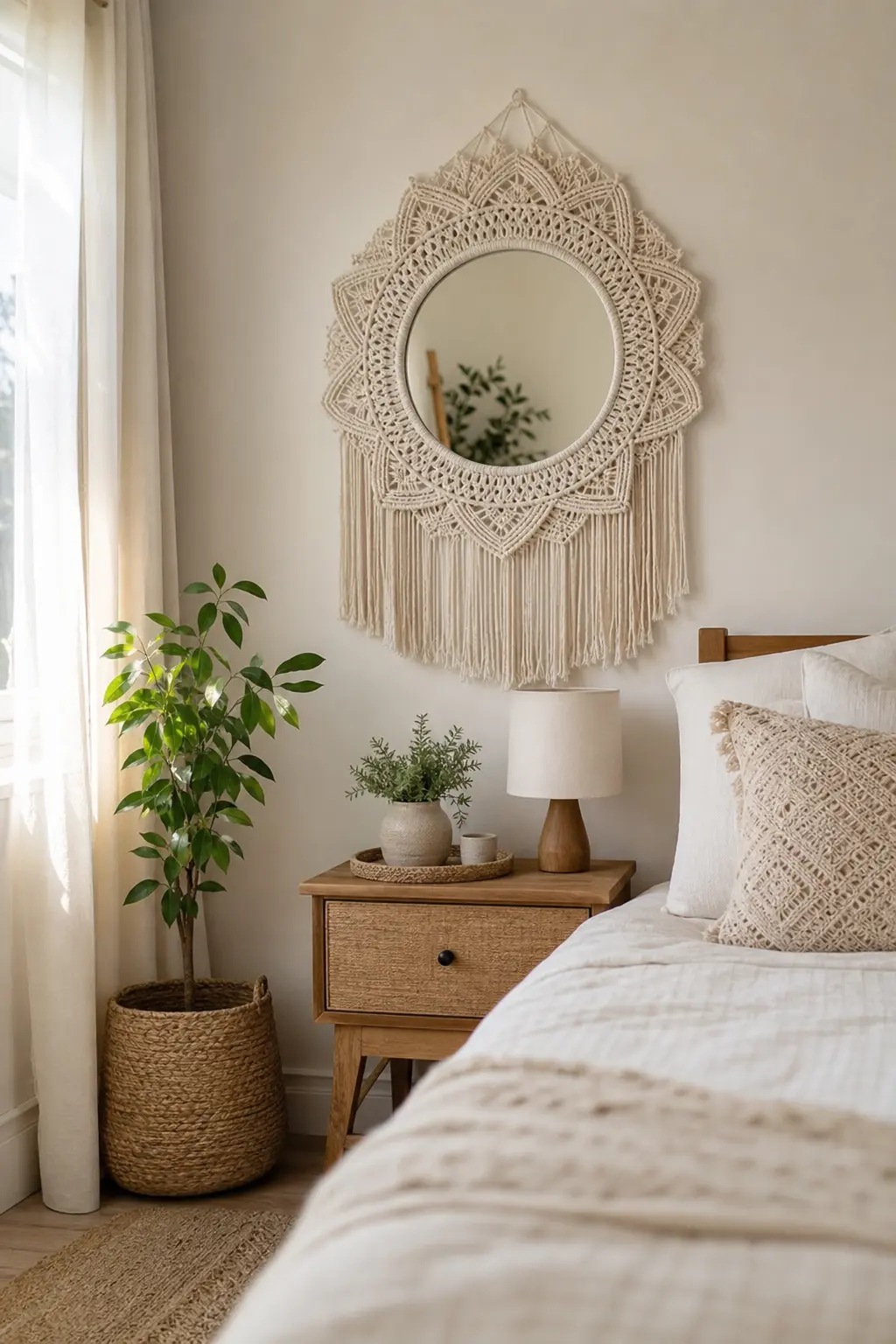 White Macrame Mirror Wall Decor Ideas