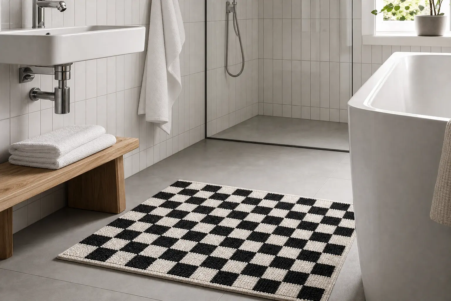 Black and White Checkered Bath Mat Ideas