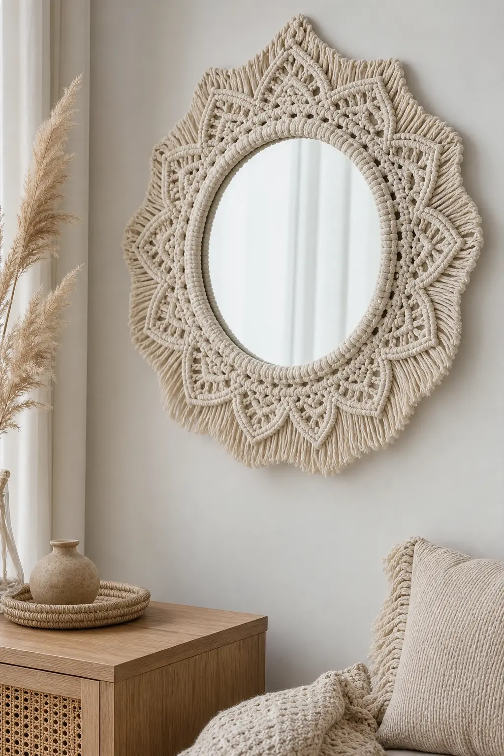 White Macrame Mirror Wall Decor Ideas
