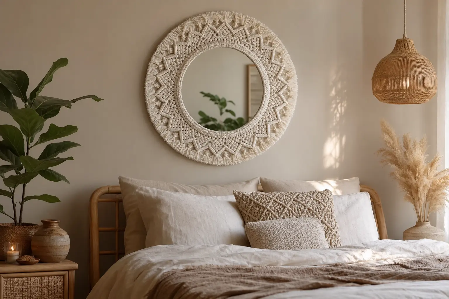 White Macrame Mirror Wall Decor Ideas