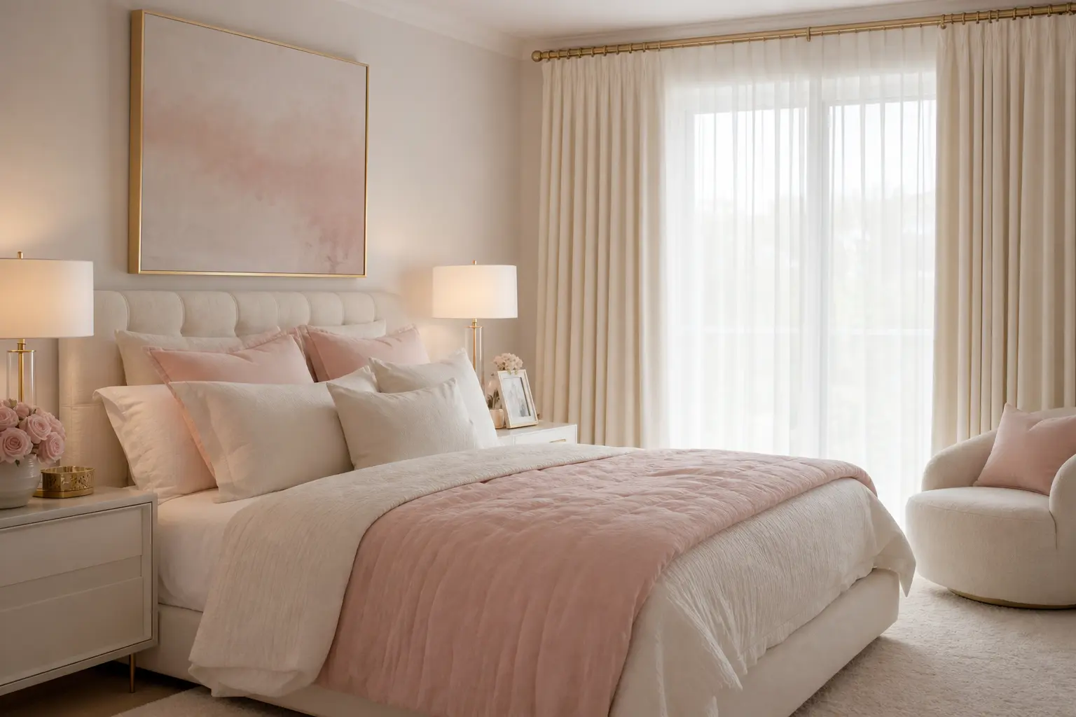 Dreamy Blush Pink & Off-White Bedroom Ideas