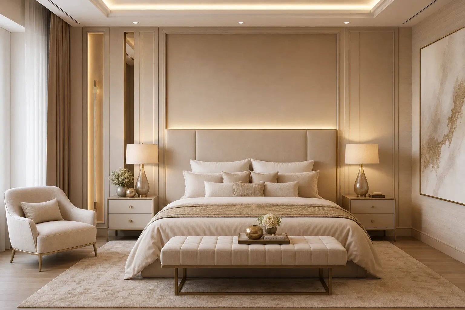 Warm Beige Luxury Bedroom Design Ideas