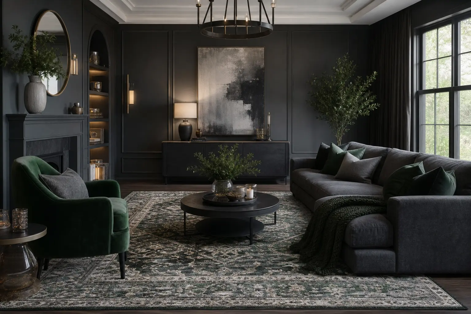 Modern Emerald & Charcoal Living Room Decor Ideas