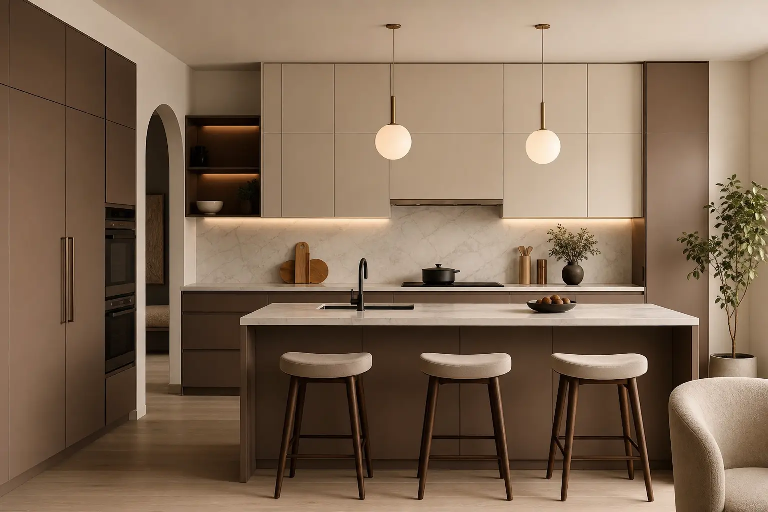 Mocha Brown & Off-White Modern Kitchen Design Ideas