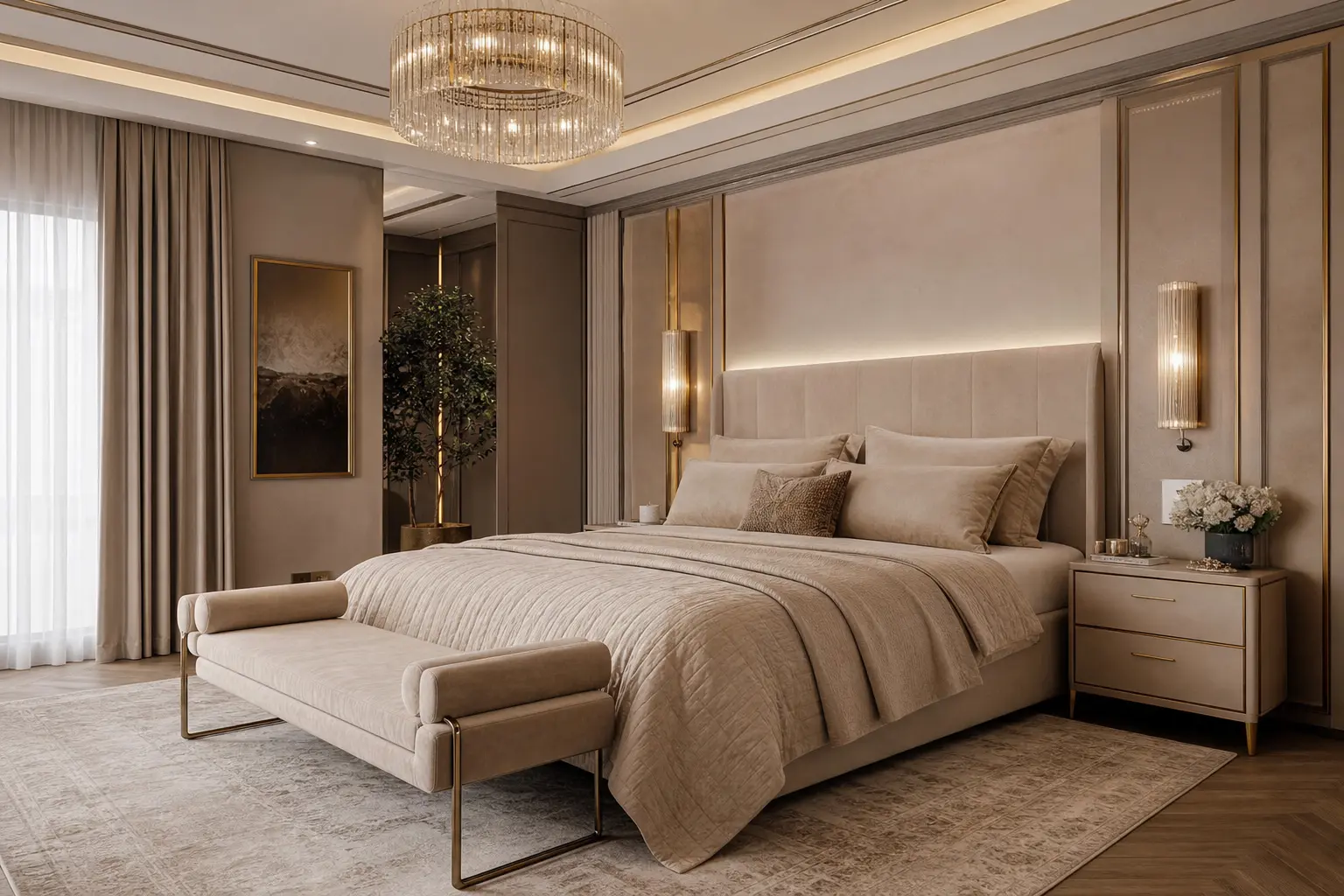 Warm Beige Luxury Bedroom Design Ideas