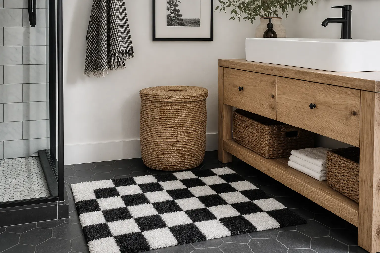 Black and White Checkered Bath Mat Ideas