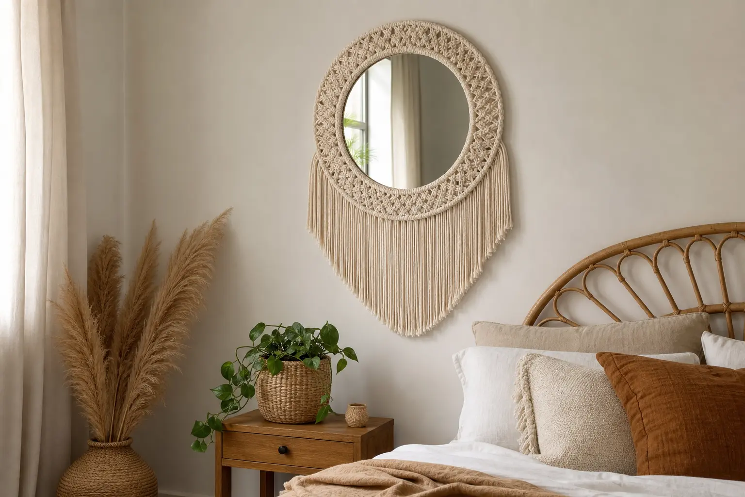 White Macrame Mirror Wall Decor Ideas