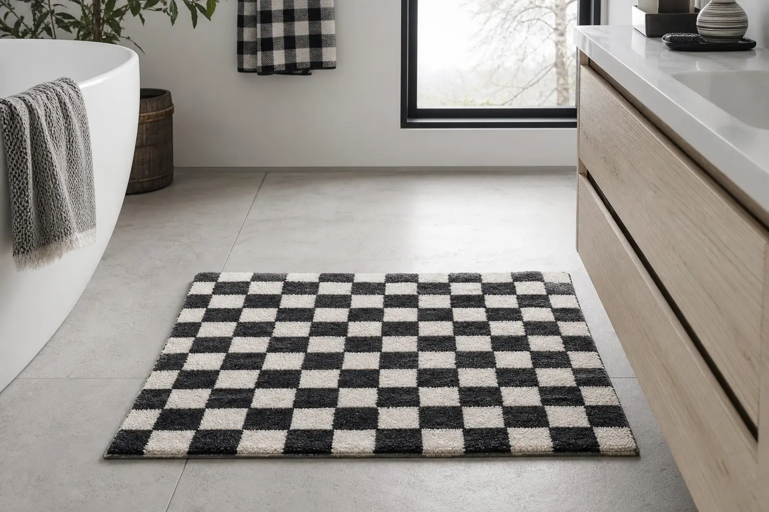 Black and White Checkered Bath Mat Ideas