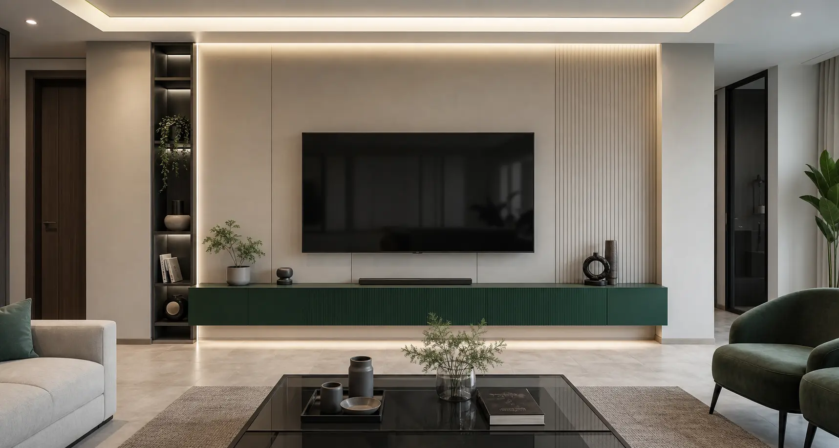 Modern Emerald Green TV Unit Design Ideas