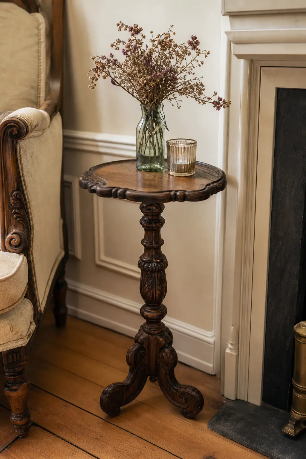 Elegant Hand-Carved Wooden Pedestal Side Table Ideas