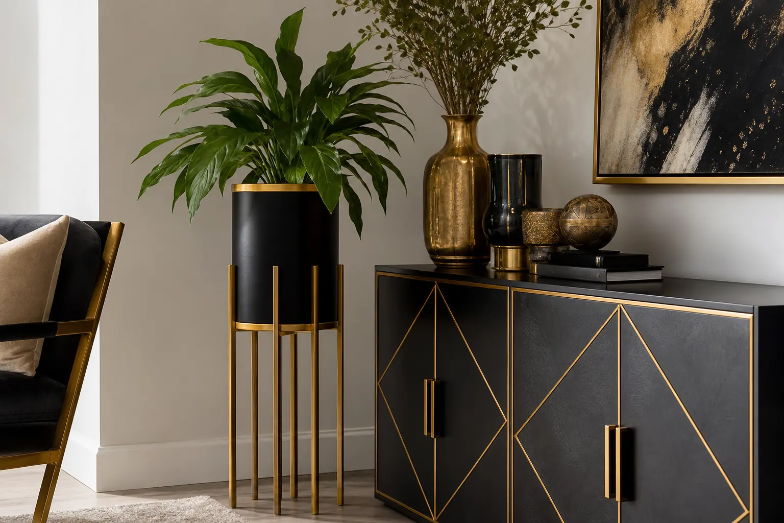 Stylish Black & Gold Plant Stand Ideas