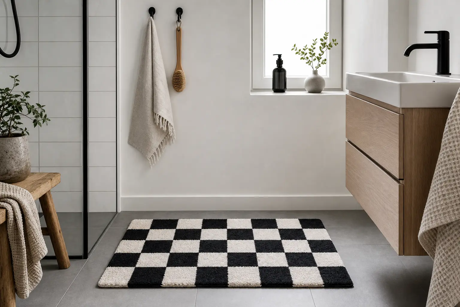 Black and White Checkered Bath Mat Ideas