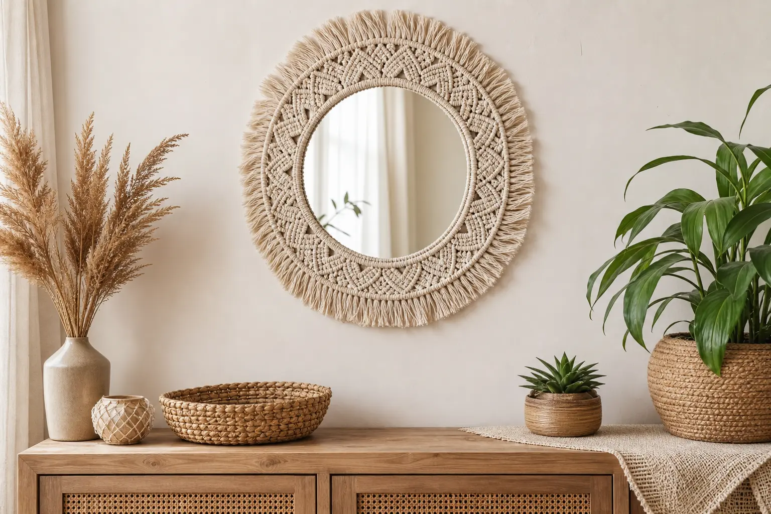 White Macrame Mirror Wall Decor Ideas