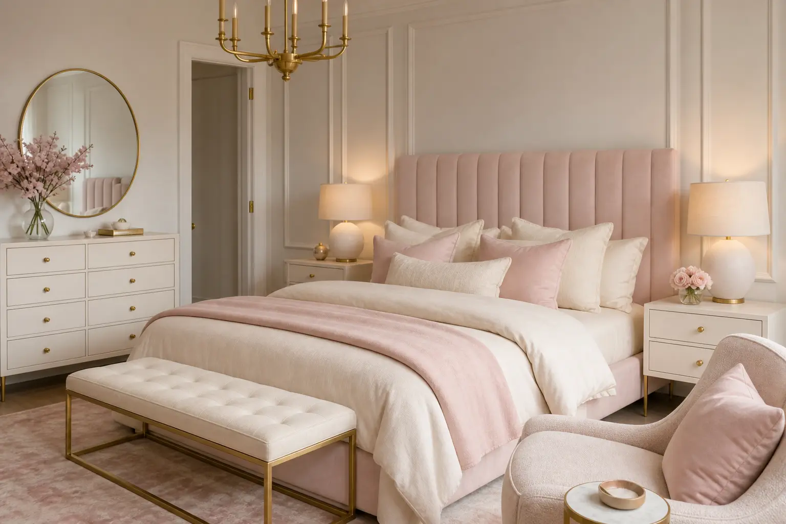 Dreamy Blush Pink & Off-White Bedroom Ideas