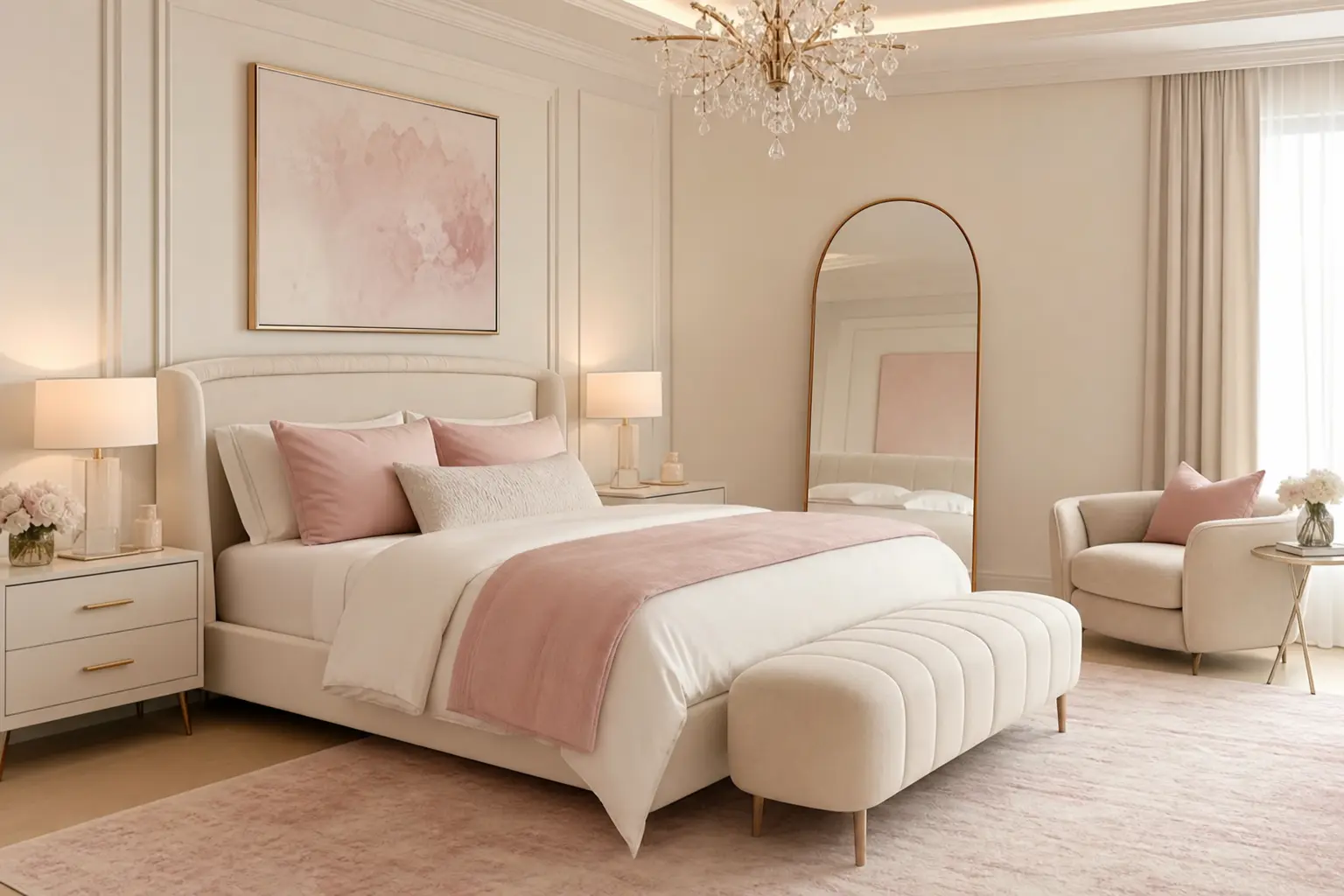 Dreamy Blush Pink & Off-White Bedroom Ideas