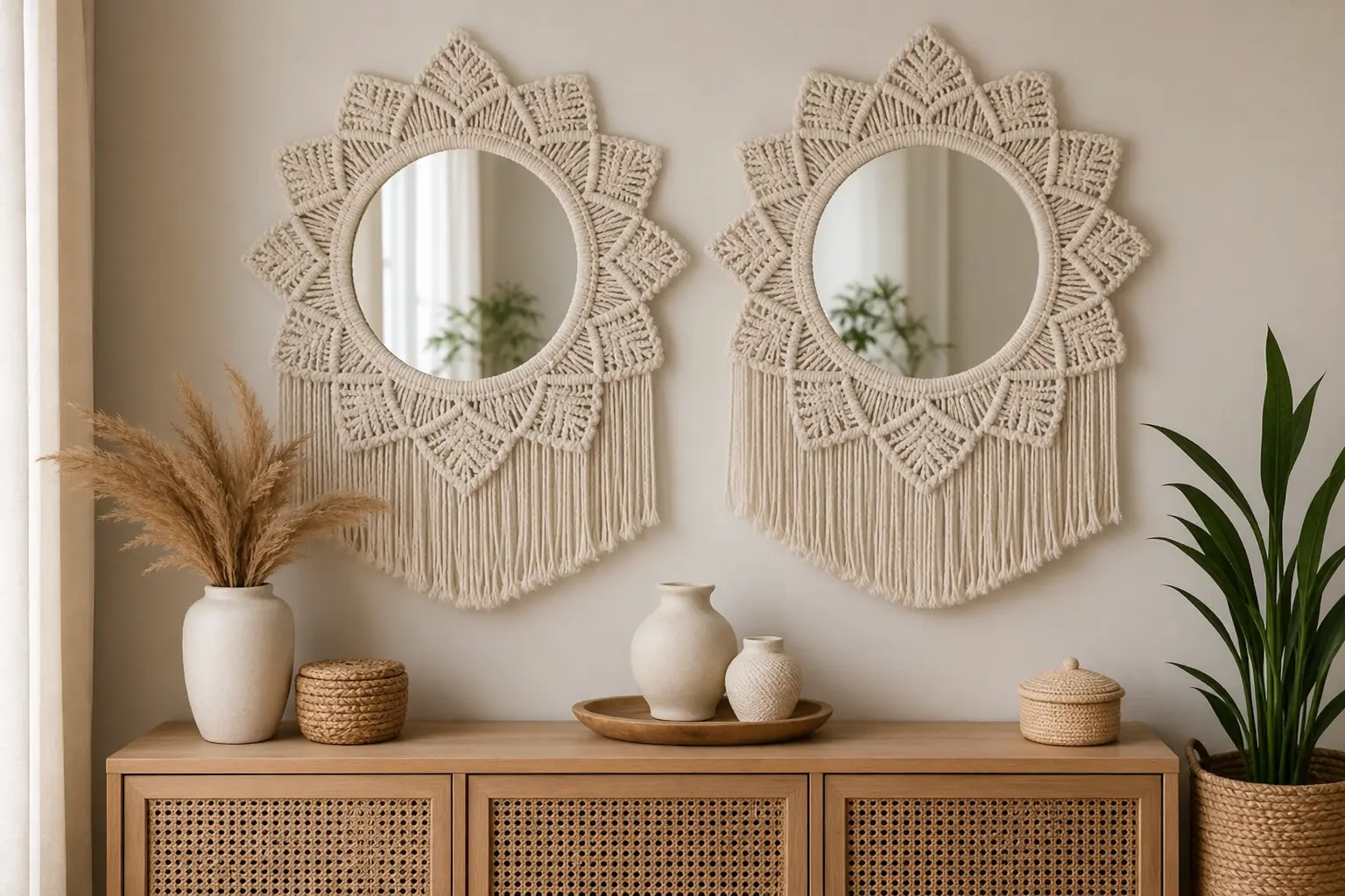White Macrame Mirror Wall Decor Ideas