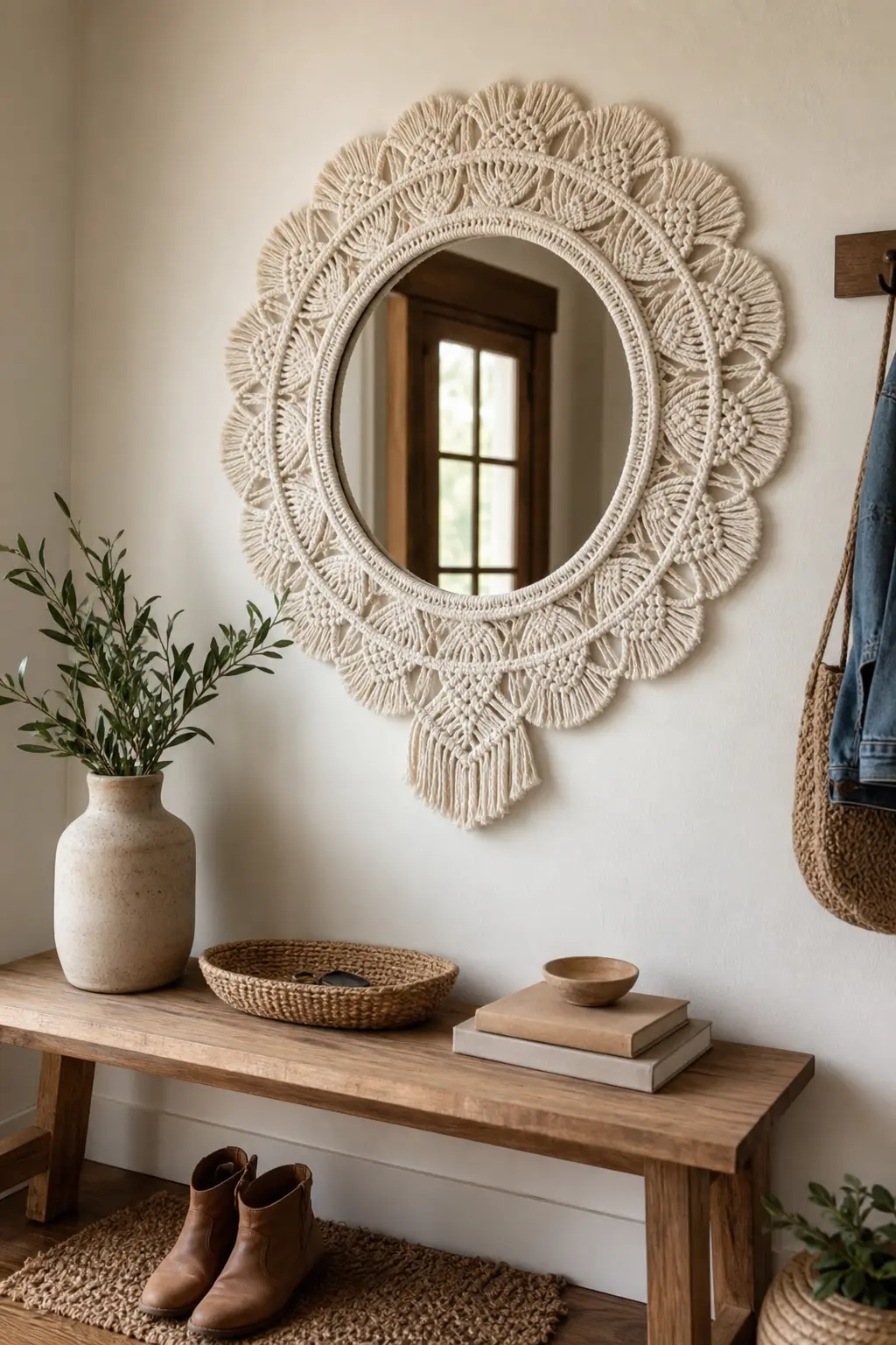 White Macrame Mirror Wall Decor Ideas