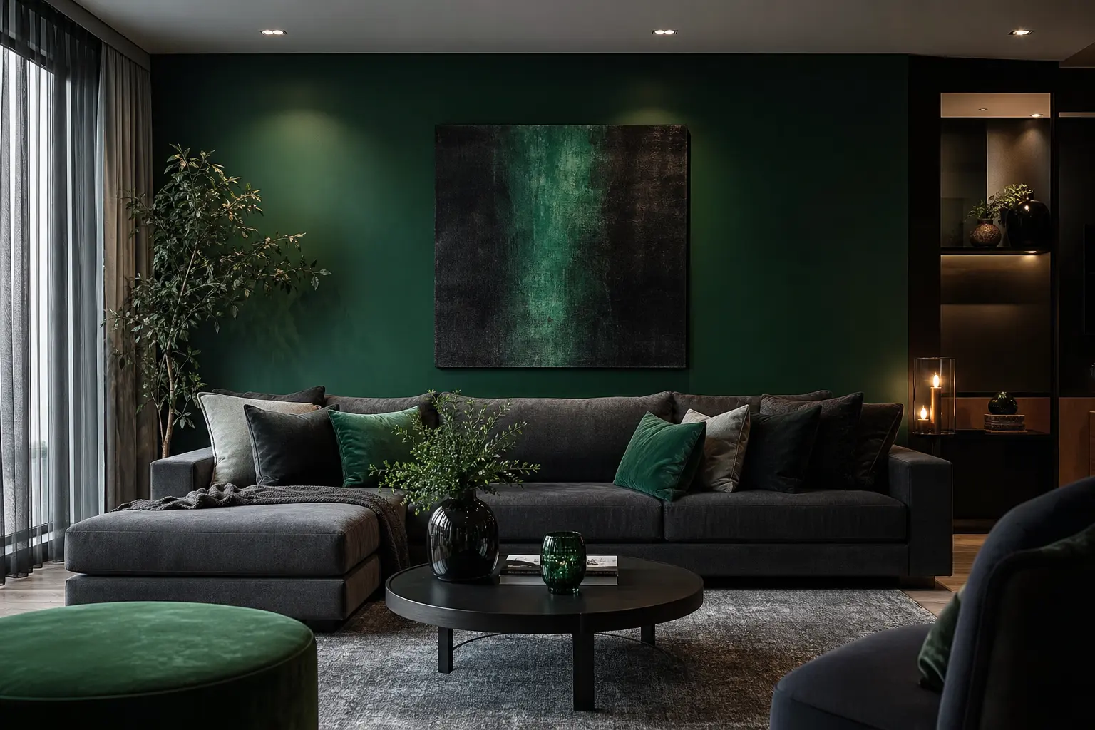 Modern Emerald & Charcoal Living Room Decor Ideas